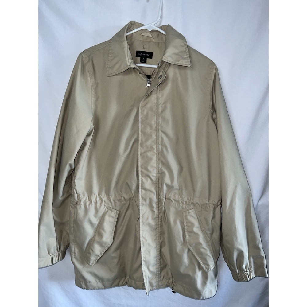 Lands End Men's Big & Tall Beige Khaki Zip-Up Windbreaker Raincoat Jacket Size S